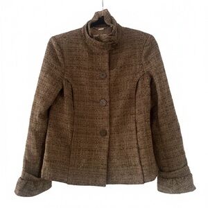 Byblos Brown Wool Tweed Blazer Metallic Thread Vintage size 8